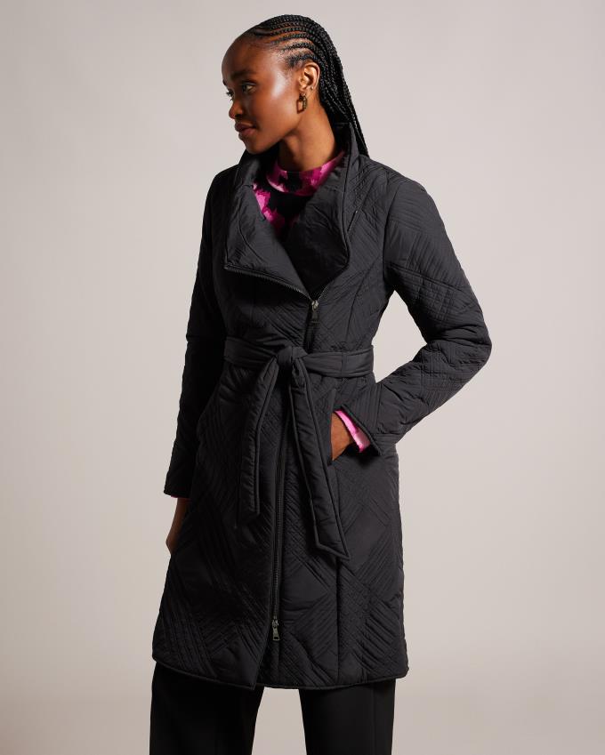 Manteau Ted Baker Midi Quilted Wrap With High Collar Noir Femme | FKQ-82055590